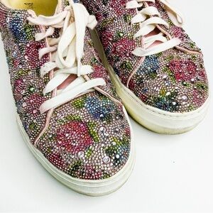 Embellished Floral Rhinestone Women's Sneakers - Pink Multi